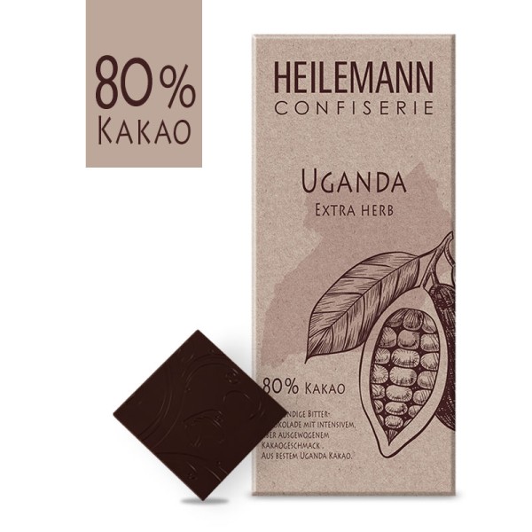 Heilemann Ursprungs-Schokolade Uganda 80 % Kakao Extra herb, 80 g